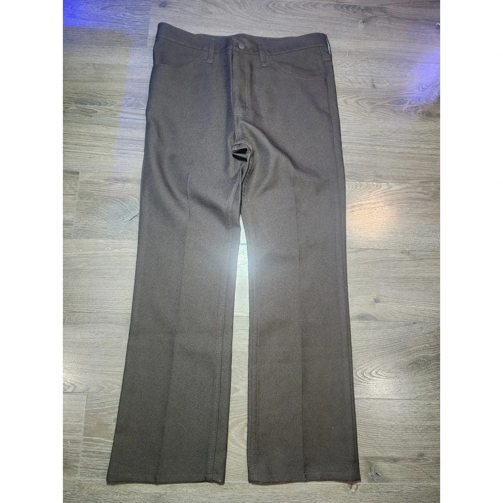 Vintage 70s Wrangler Wrancher Dress Jeans Mens 34x30 Brown Polyester Flare Pants